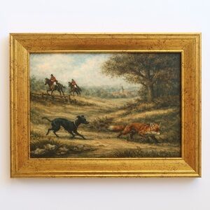 Vintage inspired Hunting Scene Framed Art print Gold Frame 5x7 Italian Greyhound